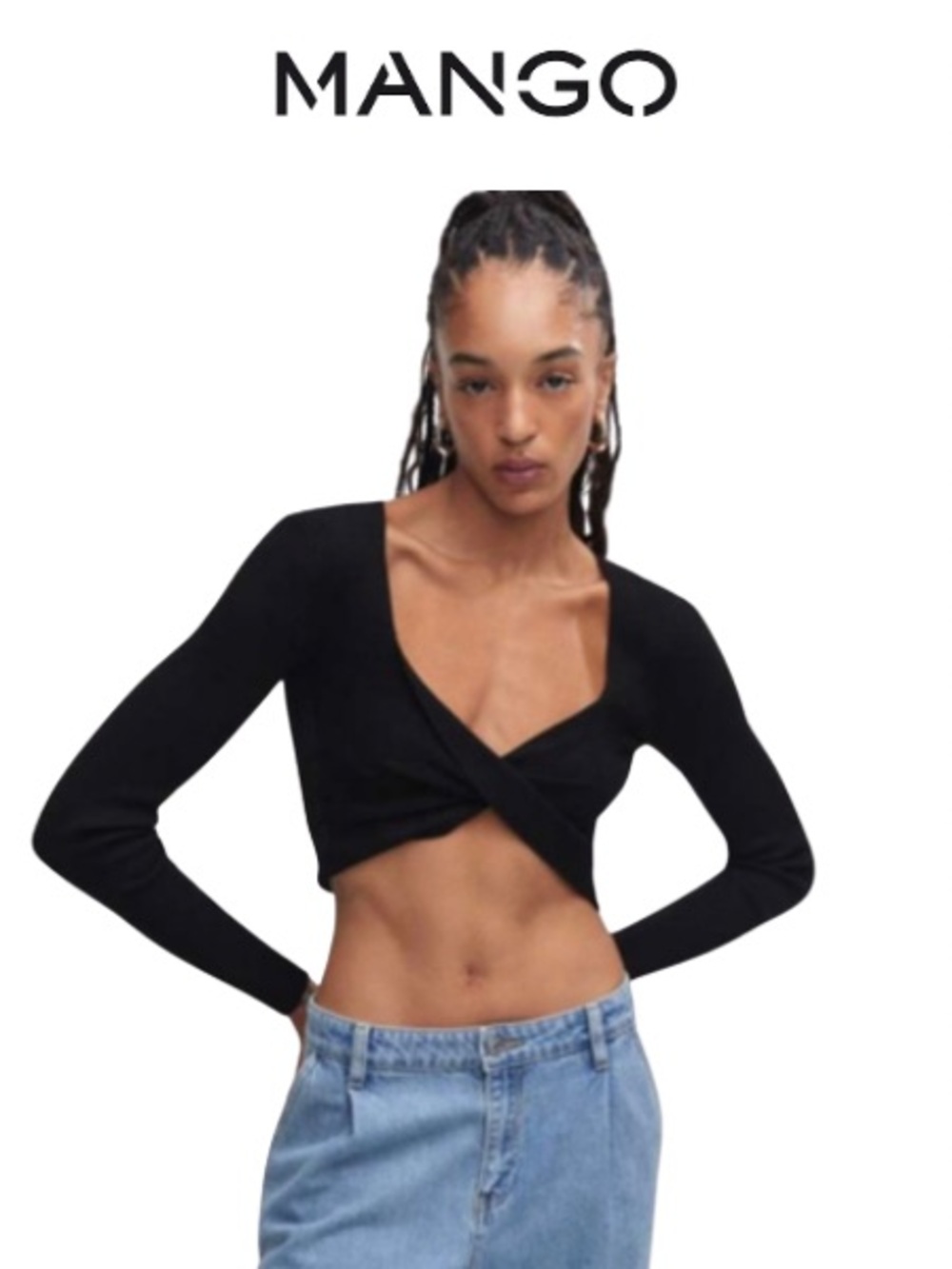 Mango Black Long Sleeve Fitted top